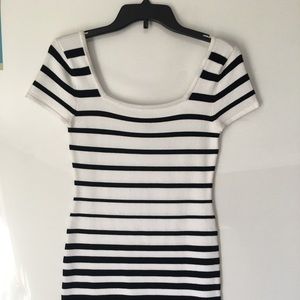 Bebe Blue and White Stripped Fitted Dress